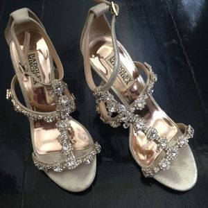 Badgley Mischka Metallic Suede Jeweled Stilettos